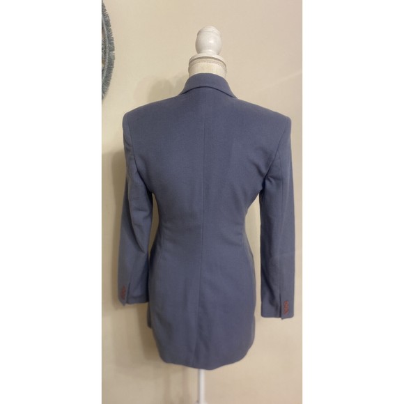 HENRI BENDEL NY Long Blazer Jacket Coat Cashmere Wool Italy Blue/Grey Sz 2 Small - Picture 4 of 6